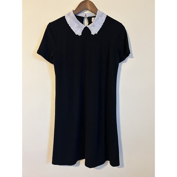 Elle Black Mini Dress with White Lace Collar - Picture 1 of 9